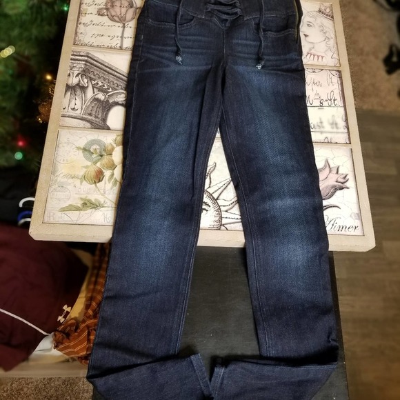 Express Skinny Dark Wash Cross Tie Front - Picture 8 of 11